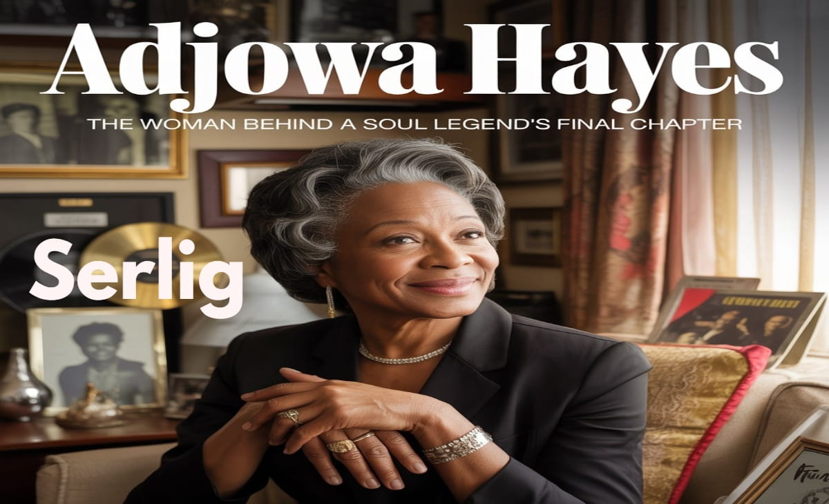 Adjowa Hayes, wife of Isaac Hayes, standing in a calm portrait representing her private life and Ghanaian heritage