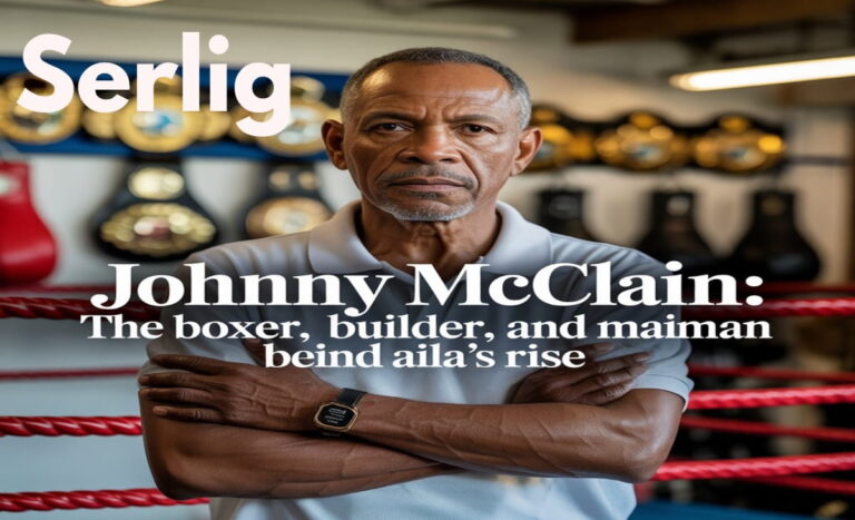 Johnny McClain former boxer, Marine, trainer of Laila Ali, and boxing promoter standing in gym during training session