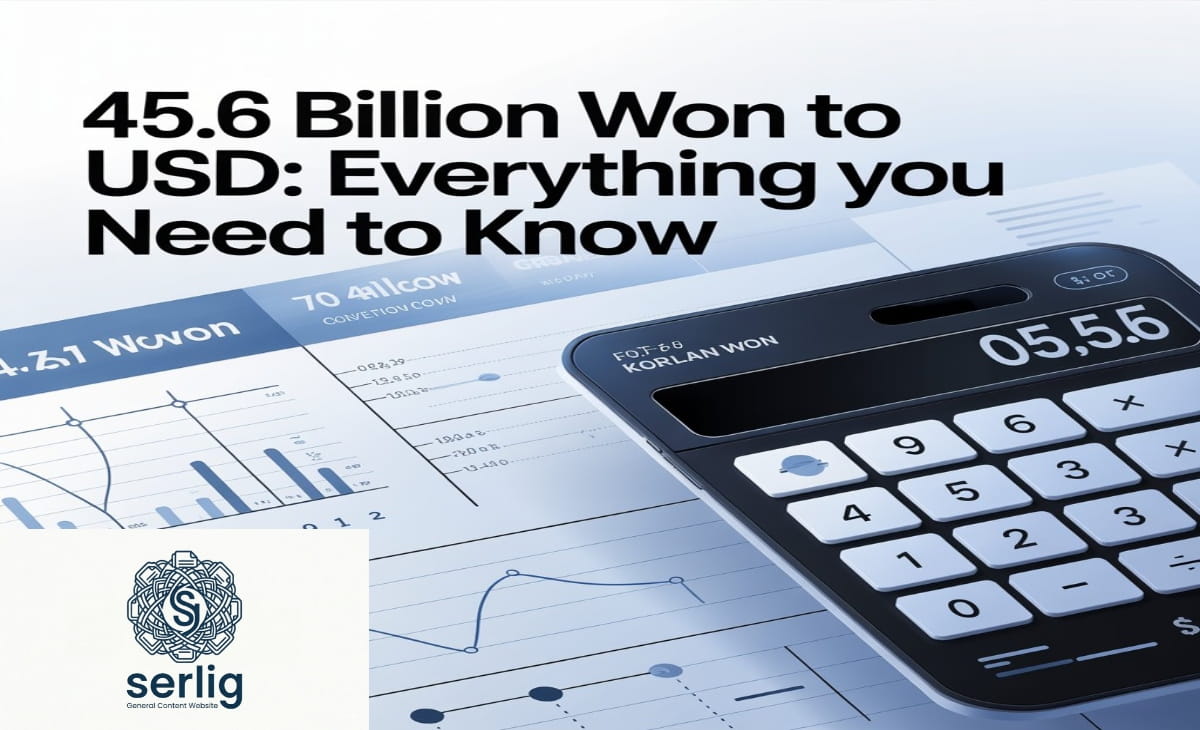 45.6 billion Korean won to USD conversion with currency notes and exchange rate concept