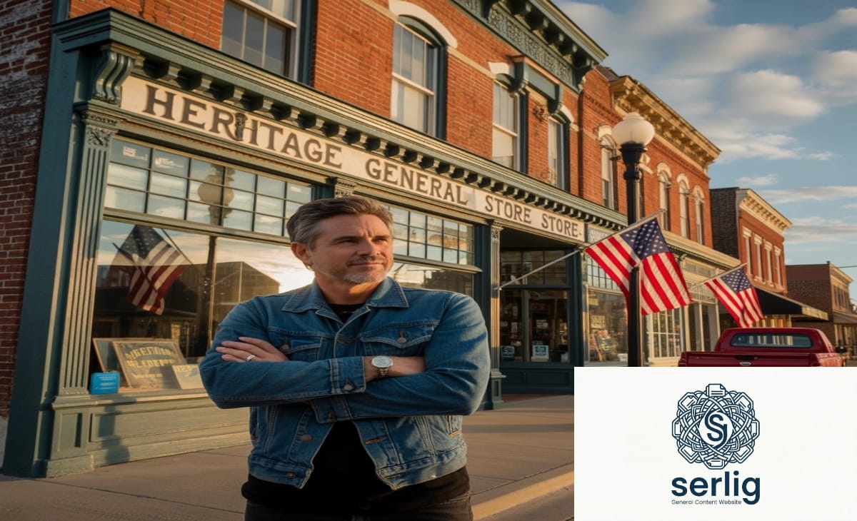 Mike Wolfe standing in front of the restored Revival Esso gas station in downtown Columbia Tennessee 2025