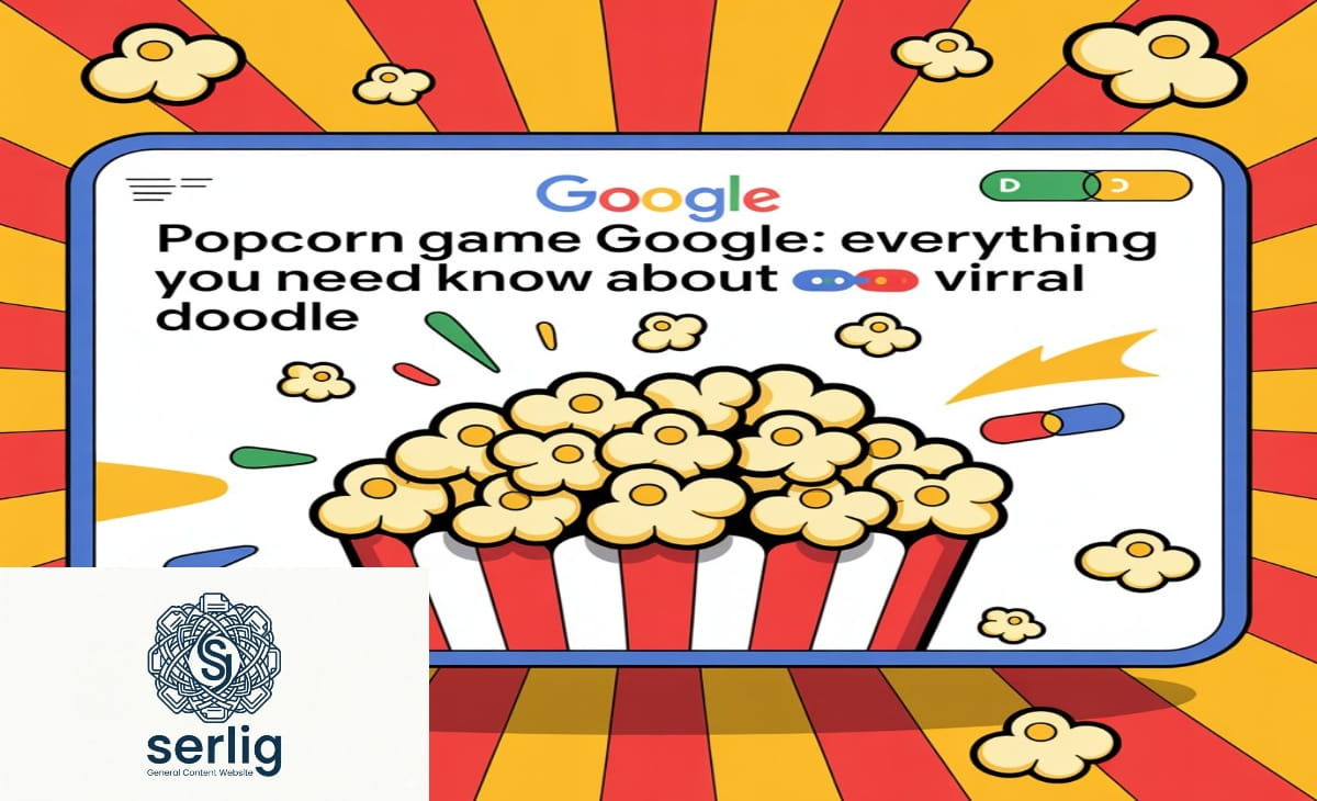 Popcorn Game Google Doodle showing a kernel character dodging butter, salt, fire, and microwave attacks in a colorful arena