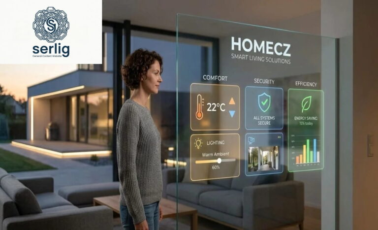 Homecz smart home living room with automated lighting and modern Zen design