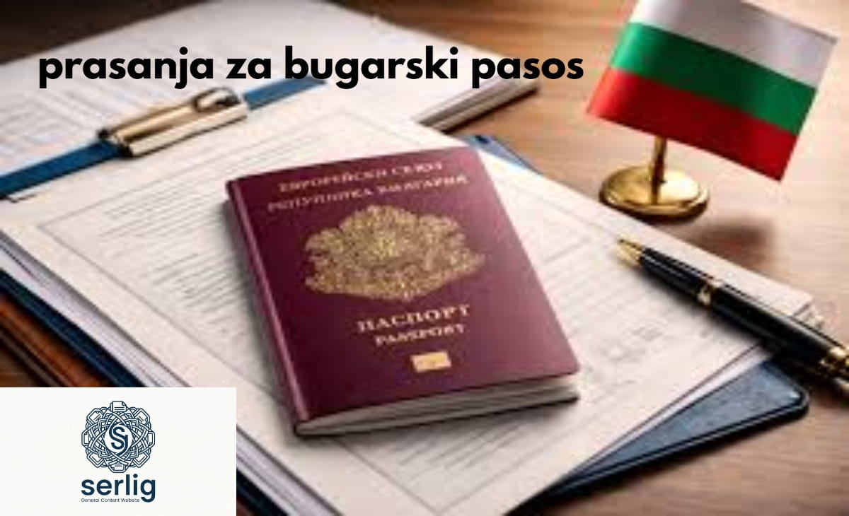 Prasanja za bugarski pasos — Bulgarian passport on EU flag background representing citizenship and travel rights