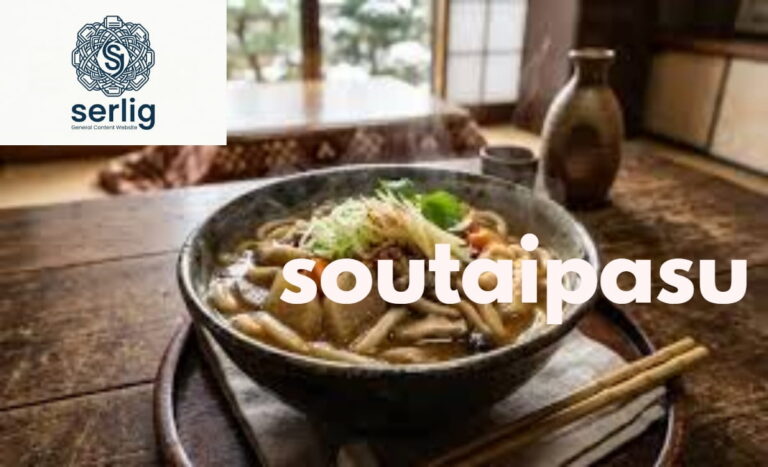 A steaming bowl of soutaipasu Japanese winter noodles with miso broth, root vegetables, and thick wheat noodles served in a traditional ceramic bowl